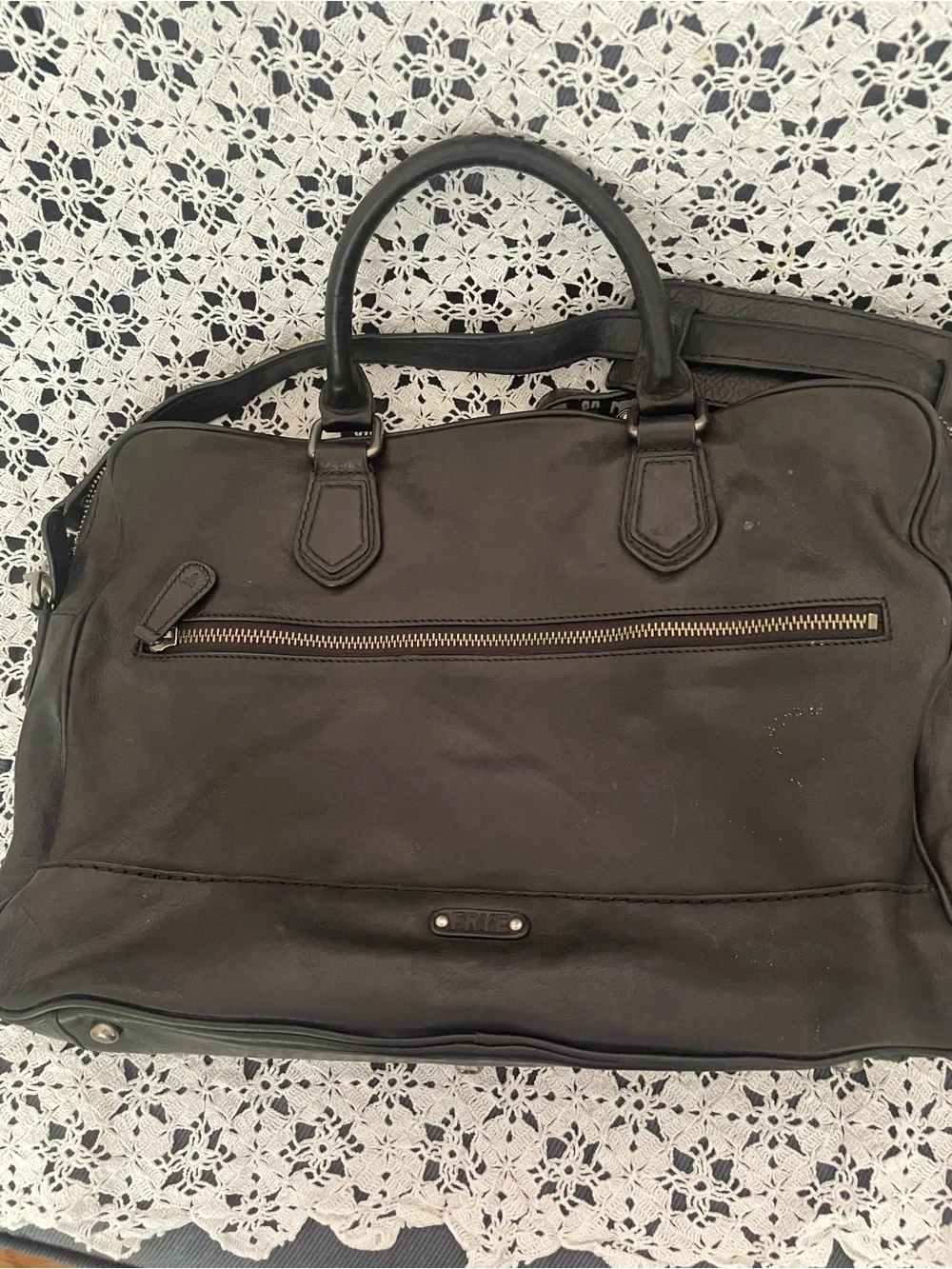 Frye Black Leather Tote with Shoulder Strap